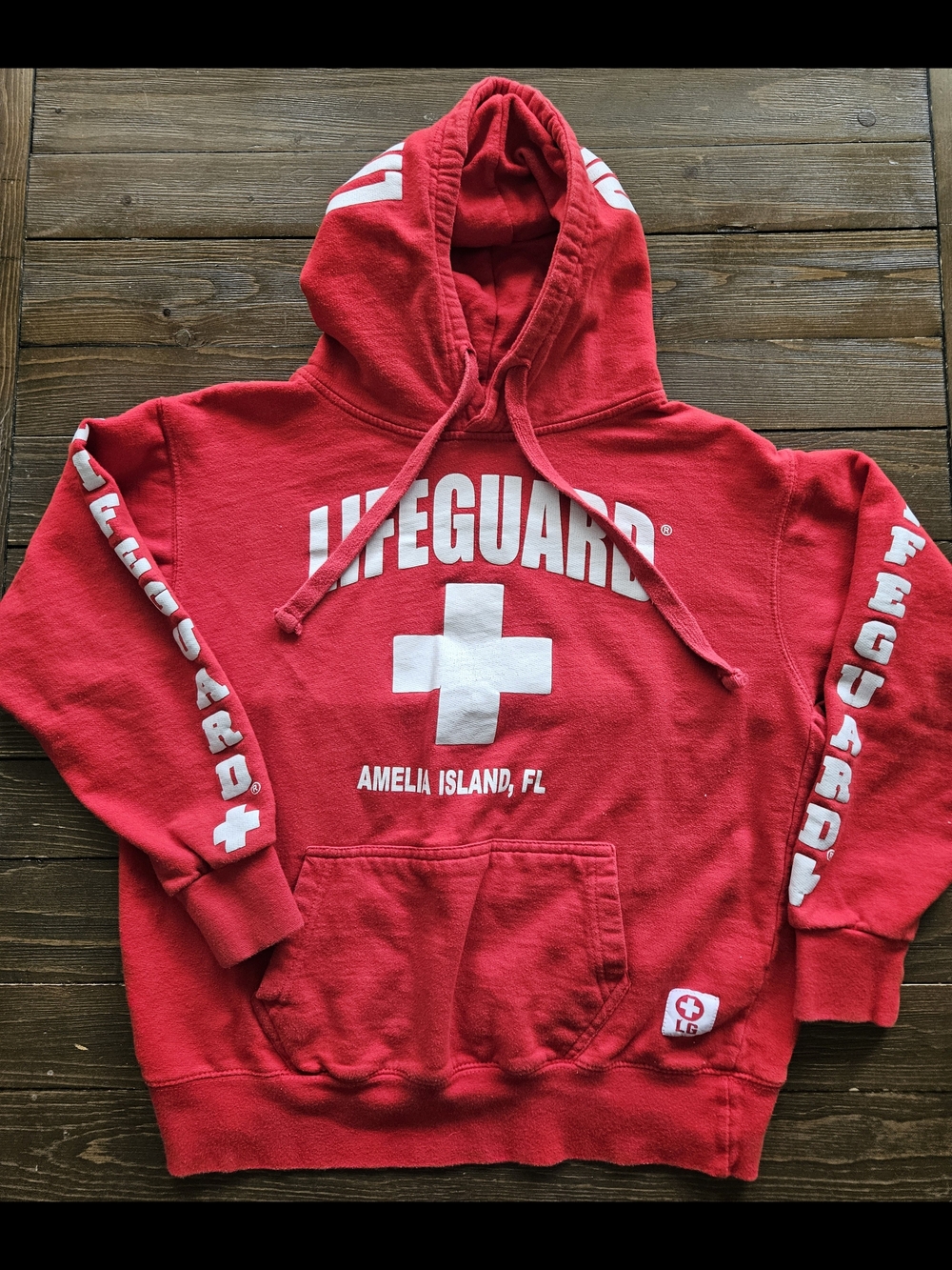 Lifeguard Amelia Island FL Hoodie Small Red Official Licensed Pullover Sweatshir